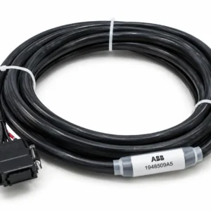 ABB 1948509A5 industrial cable assembly with black coiled cable and connector on white background