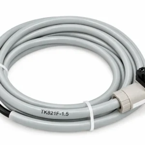 ABB TK821F-1.5 industrial cable assembly with coiled gray cable and industrial connectors on a white background