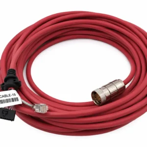 ABB 6CABLE-15 industrial cable assembly with red coiled cable and multiple connectors on white background