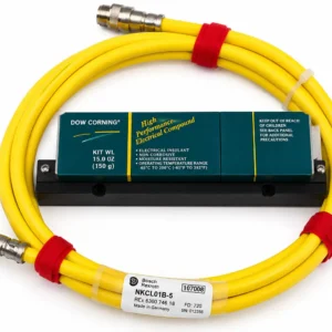 ABB NKCL01B-5 NKCL02B-5 Industrial Cable Assemblies series illustration showing two yellow cable assemblies on a white background